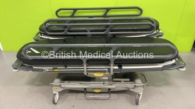 2 x Anetic Aid QA3 Hydraulic Patient Trolleys with Mattresses (Hydraulics Tested Working - Brakes Upside Down)