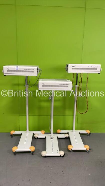 3 x Drager Photo-Therapy 4000 Therapy Lamps on Stands (All Power Up) *S/N ARUL-0036 / ASDE-0241 / ARUL0029*