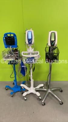 1 x GE Dinamap ProCare Auscultatory Vital Signs Monitor on Stand, 1 x Welch Allyn SPOT Vital Signs Monitor on Stand and 1 x Welch Allyn 420 Series Monitor on Stand (All Power Up) *S/N 2019194-001 / 201216531 / 200414803*