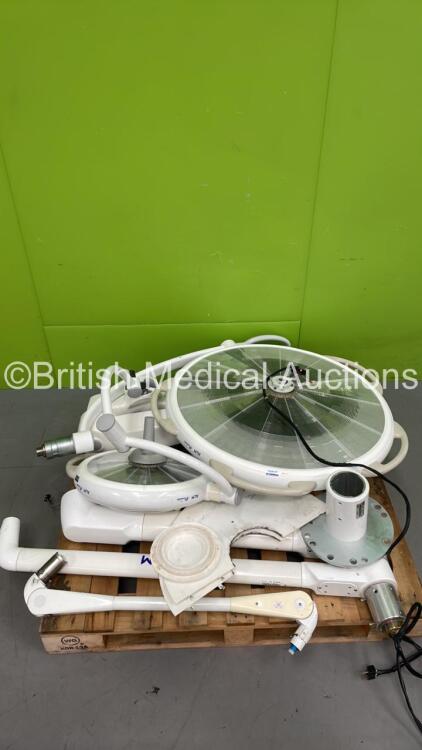 ALM Prismalux Dual Ceiling Mounting Operating Lights with Arms and Ceiling Mount