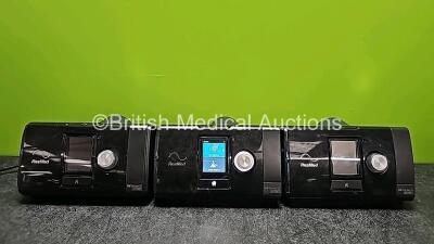 3 x ResMed AirSense 10 Autoset CPAP Units (All Power Up with Stock Power Supply - Stock Power Supply Not Included, 2 x Missing Side Cover - See Photos)