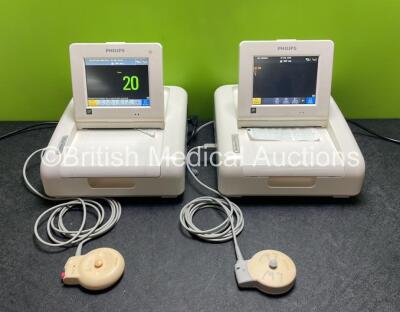 2 x Philips Avalon FM30 Fetal Monitors (Both Power Up) with 1 x TOCO+ Transducer *Mfd 2019* (Damage to Casing - See Photos) and 1 x US Transducer *Mfd 2021*