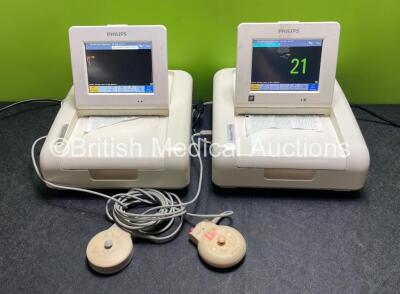 2 x Philips Avalon FM30 Fetal Monitors (Both Power Up) with 1 x TOCO+ Transducer *Mfd 2017* (Damage to Casing - See Photos) and 1 x US Transducer *Mfd 2020*