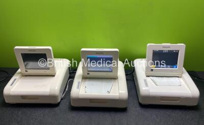 3 x Philips Avalon FM30 Fetal Monitors (2 x Power Up, 1 x No Power, 2 x Missing Screen Stands)