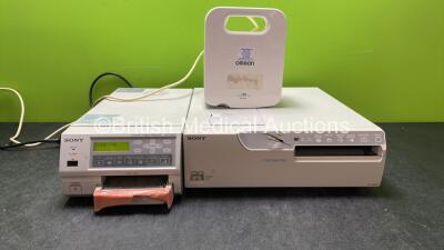 Mixed Lot Including 1 x Omron Model NE-C900 Compressor Nebulizer (Powers Up) 1 x Sony UP-21MD Color Video Printer (Powers Up with Damage-See Photos) 1 x Sony UP-2300P Color Video Printer (Powers Up with Damage-See Photos) *SN 20120800014UF, 59284, 56251*