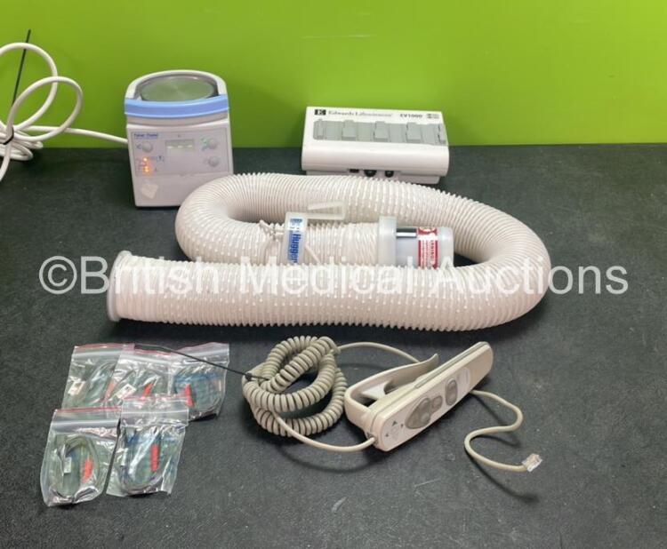 Mixed Lot Including 1 x Fisher & Paykel Healthcare MR850AEK Respiratory Humidifier Unit (Powers Up) 1 x Edwards Lifesciences EV1000DB Databox, 1 x Bair Hugger Breathing Tube, 1 x Unknown Controller (Damaged Buttons-See Photo) 5 x TENs Machine Connection C