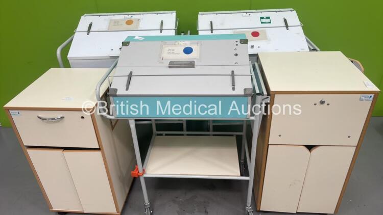 3 x Bristol Maid Mobile Drugs Cabinets and 2x Bristol Maid Bedside Cabinets