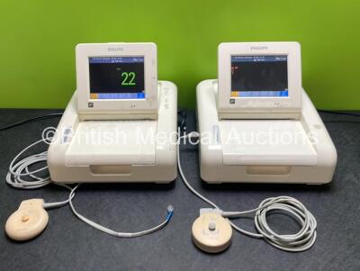 2 x Philips Avalon FM30 Fetal Monitors (Both Power Up) with 1 x TOCO+ Transducer *Mfd 2021* and 1 x US Transducer *Mfd 2019*