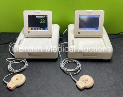 2 x Philips Avalon FM30 Fetal Monitors (Both Power Up) with 1 x TOCO+ Transducer *Mfd 2021* and 1 x US Transducer *Mfd 2022*