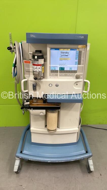 Drager Primus Anaesthesia Machine Software Version 4.50.00 Operating Hours Mixer-1853 Ventilator-6122 with Drager Halothane Vapor 19.3 Vaporizer with Hoses (Powers Up - Damage to Rear Door - See Pictures) *S/N ARUF-0151*