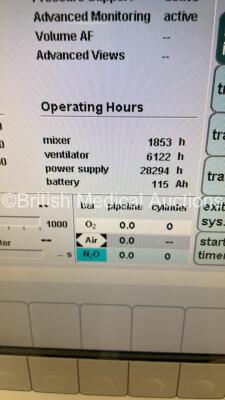 Drager Primus Anaesthesia Machine Software Version 4.50.00 Operating Hours Mixer-1853 Ventilator-6122 with Drager Halothane Vapor 19.3 Vaporizer with Hoses (Powers Up - Damage to Rear Door - See Pictures) *S/N ARUF-0151* - 6