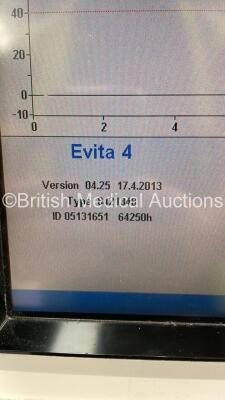 Drager Evita 4 edition Ventilator Ref 8411740-22 Software Version 04.25 - Running Hours 64250 with Hoses (Powers Up) *S/N ARXM-0186* - 4