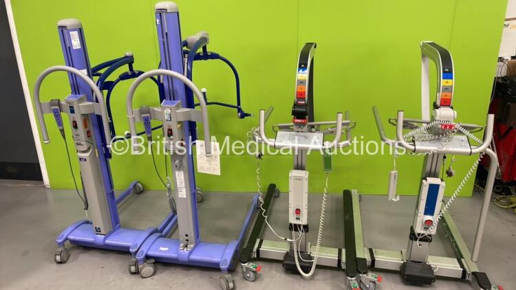 2 x Arjo Maxi-Move Electric Patient Hoist with 1 x Battery and 2 x Controller (Both No Power) and 2 x Liko Golvo 7007ES Electric Patient Hoist with Batteries and Controllers (1 x Powers Up)