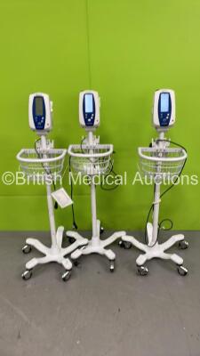 3 x Welch Allyn SPOT Vital Signs Monitor on Stands (All Power Up - 1 x Missing BP Attachment - See Pictures) *S/N 201216538 / 201216544 / 201301769*