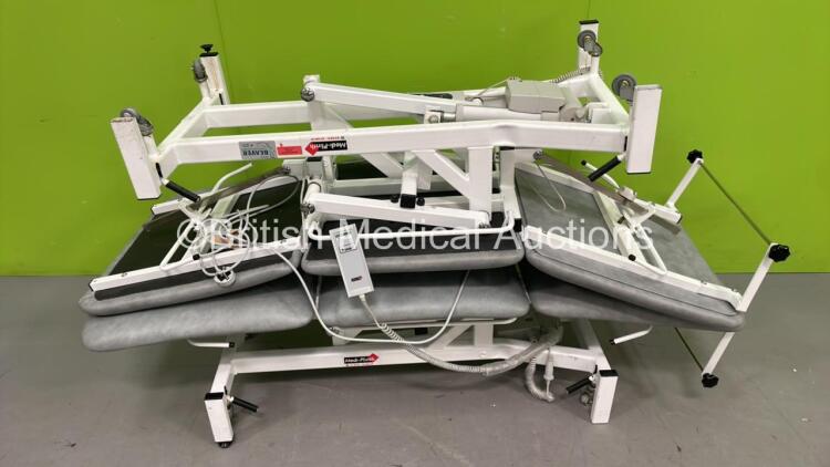 2 x Medi-Plinth Electric Patient Examination Couches with Controllers (1 x Powers Up, 1 x No Power) *S/N 53756 / 54634*