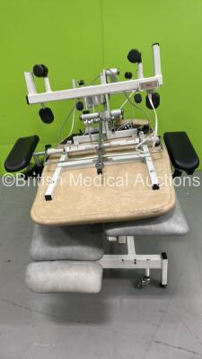 1 x MediPlinth Electric 3 Way Patient Examination Couch with Controller and 1 x Plinth 2000 Electric Patient Examination Couch with Controller (Both Power Up - 1 x Damaged Wheel - See Pictures) *S/N 503CDW0308472* - 2