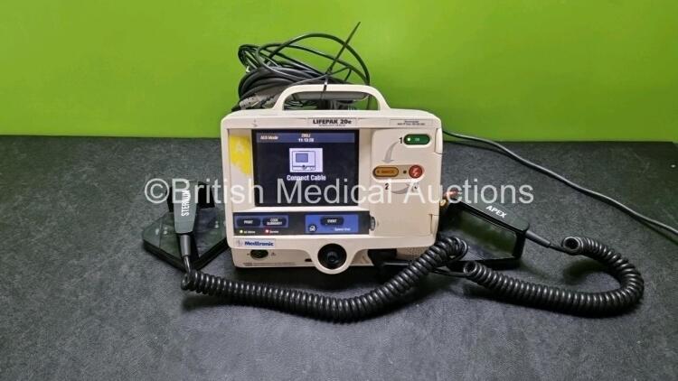 Physio Control Medtronic Lifepak 20e Defibrillator / Monitor Including ECG and Printer Options (Powers Up with Service Light) with APex / Sternum External Hard Paddles, Paddle and 3 Lead ECG Lead