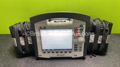 GS Corpuls3 Slim Defibrillator Ref : 04301 with Corpuls Patient Box Ref : 04200 with Pacer, Oximetry, ECG-D, ECG-M, CO2, CPR, NIBP and Printer Options, 4 and 6 Lead ECG Leads, SPO2 Finger Sensor, Hose, Paddle Lead, CO2 Cable, 3 x Flat Batteries and Corpul