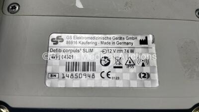 GS Corpuls3 Slim Defibrillator Ref : 04301 with Corpuls Patient Box Ref : 04200 with Pacer, Oximetry, ECG-D, ECG-M, CO2, CPR, NIBP and Printer Options, 4 and 6 Lead ECG Leads, SPO2 Finger Sensor, Hose, Paddle Lead, CO2 Cable, 3 x Flat Batteries and Corpul - 12