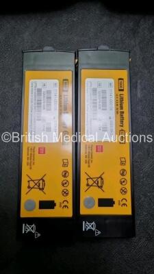 2 x Medtronic Physio Control Lifepak 1000 Defibrillators *Mfd 2011 / 2009* (Both Power Up) with 2 x 3 Lead ECG Leads and 2 x Batteries *Install Before 2023 / 2024* - 5