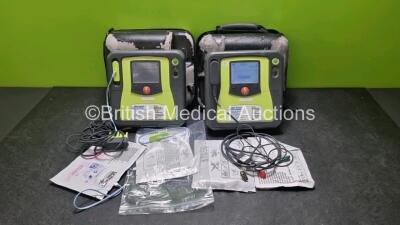 2 x Zoll AED PRO Defibrillators (Both Power Up) with 2 x 3 Lead ECG Lead and 2 x In Date Electrode Packs