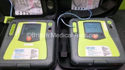 2 x Zoll AED PRO Defibrillators (Both Power Up) with 2 x 3 Lead ECG Lead and 2 x In Date Electrode Packs - 2