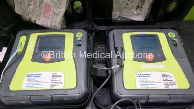 2 x Zoll AED PRO Defibrillators (Both Power Up) with 2 x 3 Lead ECG Lead and 4 x In Date Electrode Packs - 2