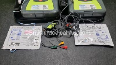 2 x Zoll AED PRO Defibrillators (Both Power Up) with 2 x 3 Lead ECG Lead and 4 x In Date Electrode Packs - 3