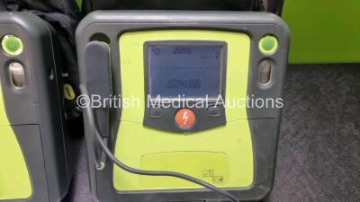 2 x Zoll AED PRO Defibrillators (Both Power Up) with 2 x 3 Lead ECG Lead and 2 x In Date Electrode Packs - 3