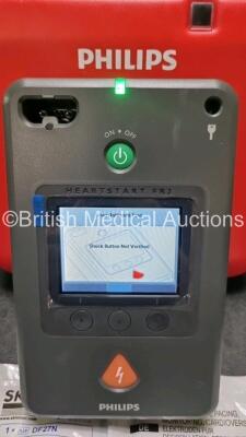 Philips FR3 Defibrillator (Powers Up) with 2 x BatterY (Install Before - 2028) with 2 x In Date Electrode Packs In Carry Case *SN C18G01508* - 2