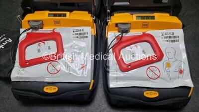 2 x Physio Control Lifepak CR Plus Defibrillators *Mfd 2016 / 2016* with 2 x Electrode Pads *Both in Date* and 2 x Res-Cue Masks in 2 x Carry Cases - 3