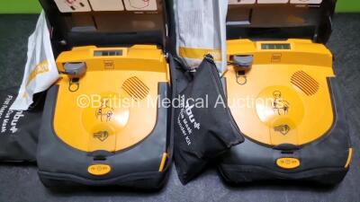 2 x Physio Control Lifepak CR Plus Defibrillators *Mfd 2016 / 2016* with 2 x Electrode Pads *Both in Date* and 2 x Res-Cue Masks in 2 x Carry Cases - 2