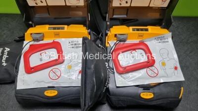 2 x Physio Control Lifepak CR Plus Defibrillators *Mfd 2016 / 2016* with 2 x Electrode Pads *Both in Date* and 2 x Res-Cue Masks in 2 x Carry Cases - 3