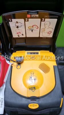 2 x Physio Control Lifepak CR Plus Defibrillators *Mfd 2016 / 2016* with 2 x Electrode Pads *Both in Date* and 2 x Res-Cue Masks in 2 x Carry Cases - 3