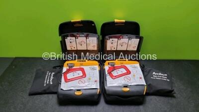 2 x Physio Control Lifepak CR Plus Defibrillators *Mfd 2016 / 2016* with 2 x Electrode Pads *Both in Date* and 2 x Res-Cue Masks in 2 x Carry Cases