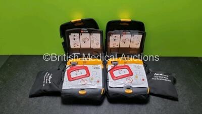 2 x Physio Control Lifepak CR Plus Defibrillators *Mfd 2015 / 2015* with 1 x Electrode Pads *Both in Date* and 2 x Res-Cue Masks in 2 x Carry Cases