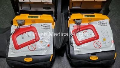 2 x Physio Control Lifepak CR Plus Defibrillators *Mfd 2016 / 2016* with 2 x Electrode Pads *Both in Date* 2 x Physio Control Defibrillator Bracket and 2 x Res-Cue Masks in 2 x Carry Cases - 2