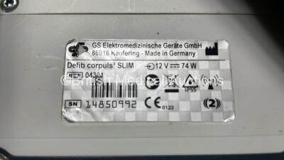 GS Corpuls3 Slim Defibrillator Ref : 04301 (Powers Up) with Corpuls Patient Box Ref : 04200 (Powers Up) with Pacer, Oximetry, ECG-D, ECG-M, CO2, CPR, NIBP and Printer Options, 4 and 6 Lead ECG Leads, SPO2 Finger Sensor, Hose, Paddle Lead, CO2 Cable, 3 x B - 9