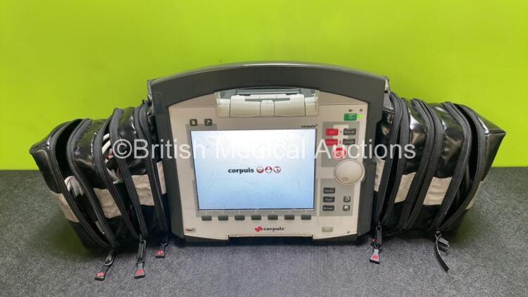 GS Corpuls3 Slim Defibrillator Ref : 04301 (Powers Up) with Corpuls Patient Box Ref : 04200 (Powers Up) with Pacer, Oximetry, ECG-D, ECG-M, CO2, CPR, NIBP and Printer Options, 4 and 6 Lead ECG Leads, SPO2 Finger Sensor, Hose, Paddle Lead, CO2 Cable, 3 x B