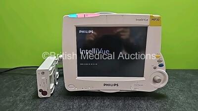 Philips IntelliVue MP30 Patient Monitor with 1 x Philips M3015A CO2 Microstream Gas Module Including Temp and Press Options (Powers Up, Damaged Casing - See Photos) *SN DE72858182 / DE455C4120*