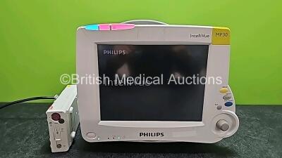 Philips IntelliVue MP30 Patient Monitor with 1 x Philips M3015A CO2 Microstream Gas Module Including Temp and Press Options (Powers Up, Damaged Casing - See Photo) *SN DE62234005 / DE43550670*