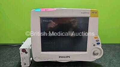 Philips IntelliVue MP30 Patient Monitor with 1 x Philips M3015A CO2 Microstream Gas Module Including Temp and Press Options (Powers Up, Damaged Casing - See Photos) *SN DE72854904 / DE455B5017*