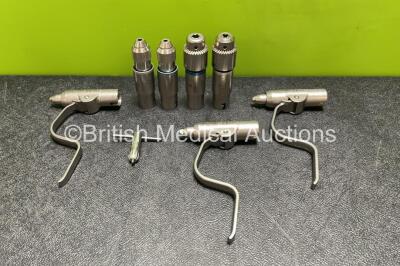 Job Lot Including 2 x Stryker 4100-131 Drill Attachments, 2 x Stryker 4100-110 Drill Attachments, 2 x Stryker 4100-62 Wire Collets, 1 x Stryker 4100-125 Pin Collet and 1 x Chuck Key