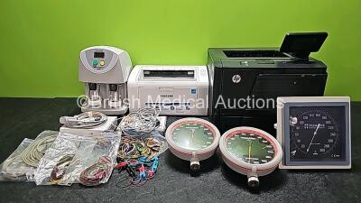 Mixed Lot Including 1 x Haemoscope Thrombelastograph Analyzers Model 5000 (Untested Due to No Power Supply), 1 x Samsung Laser Printer ML-2168 (Powers Up), 1 x HP LaserJet Pro 400 M401dn (Powers Up, Damaged Display Head - See Photo), 1 x GE OxyTip+, 1 x G