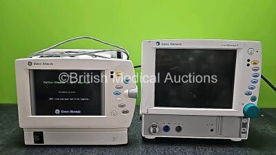 Job Lot Including 1 x Datex Ohmeda Cardiocap/5 Patient Monitor Including ECG, SpO2, T1 and NIBP Options (Powers Up) and 1 x GE Datex Ohmeda F-LM1-03 Monitor with ECG, SpO2, NIBP, CO2, Printer Options and 1 x Power Supply (Powers Up)