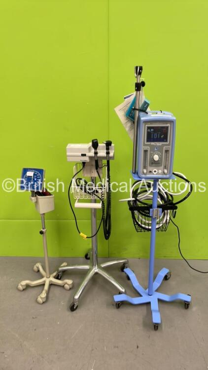 1 x Blood Pressure Meter on Stand, 1 x Welch Allyn Otoscope / Ophthalmoscope Set with 2 x Handpieces and 2 x Heads and 1 x Carefusion Infant Flow Si-PAP on Stand with Hose (Powers Up)