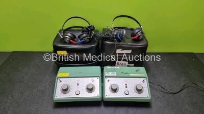 2 x Kamplex AS7 Screening Audiometers (Untested Due to No Power Supply) with 2 x Headphones in Carry Cases *SN 126018 / 8048*