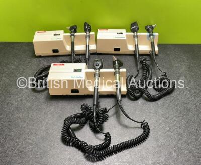 3 x Welch Allyn 767 Series Wall Mounted Transformers with 6 x Otoscope / Ophthalmoscope Handles and 6 x Attachments