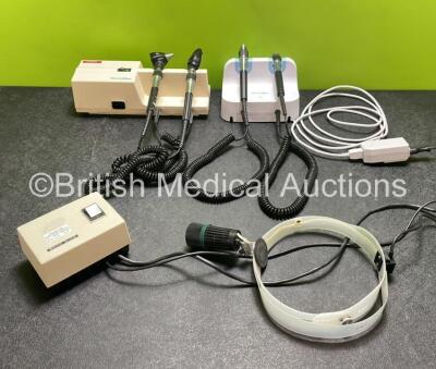 Job Lot Including 1 x Welch Allyn 767 Series Wall Mounted Transformer with 2 x Otoscope / Ophthalmoscope Handles and 2 x Attachments, 1 x Welch Allyn GS 777 Ophthalmoscope and Otoscope Wall Transformer with 2 x Handles and Power Supply and 1 x Welch Allyn