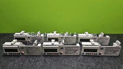 6 x CME Medical T34 Ambulatory Syringe Pumps (All Power Up with Stock Battery - Stock Battery Not Included and Calibration Due Message - See Photo)